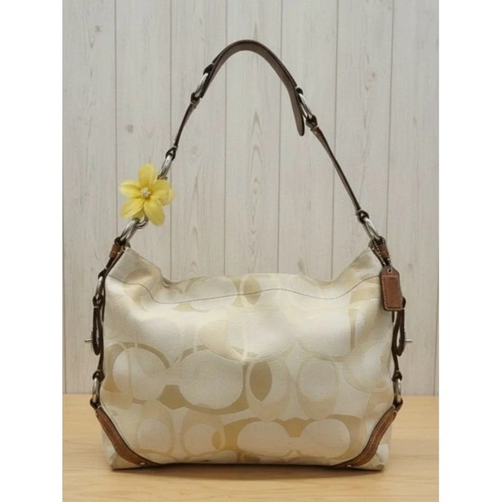 Vintage Coach Carly Hobo Bag Cream Tan Optic Signature Jacquard Canvas Y2K 11962